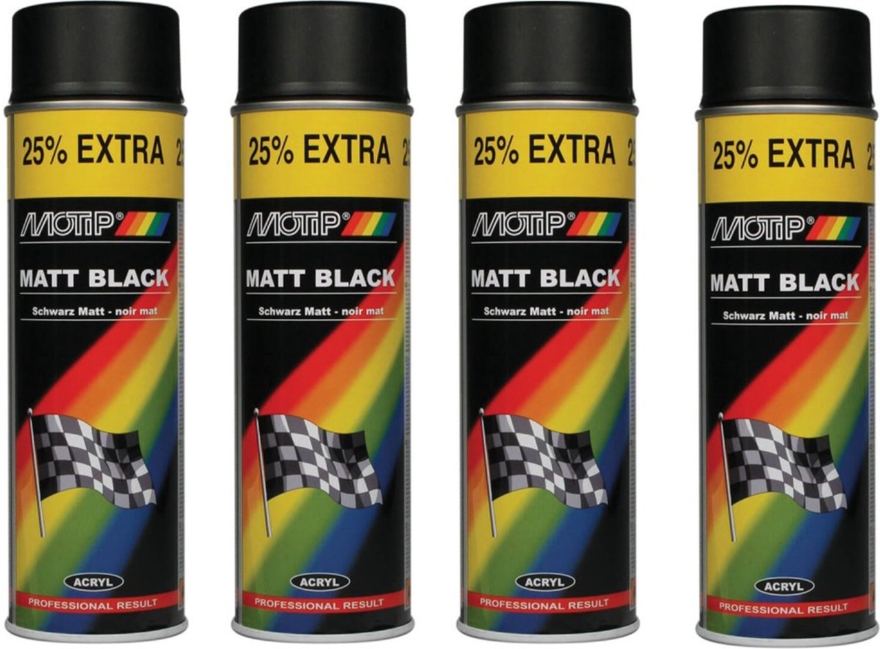Motip Motip paint 4 pieces spray paint Matt black fast drying 500 mL for metal, wood, aluminum and stone - 25 % EXTRA Motip Motip paint 4 pieces spray paint Matt black fast drying 500 mL for metal, wood, aluminum and stone - 25 % EXTRA