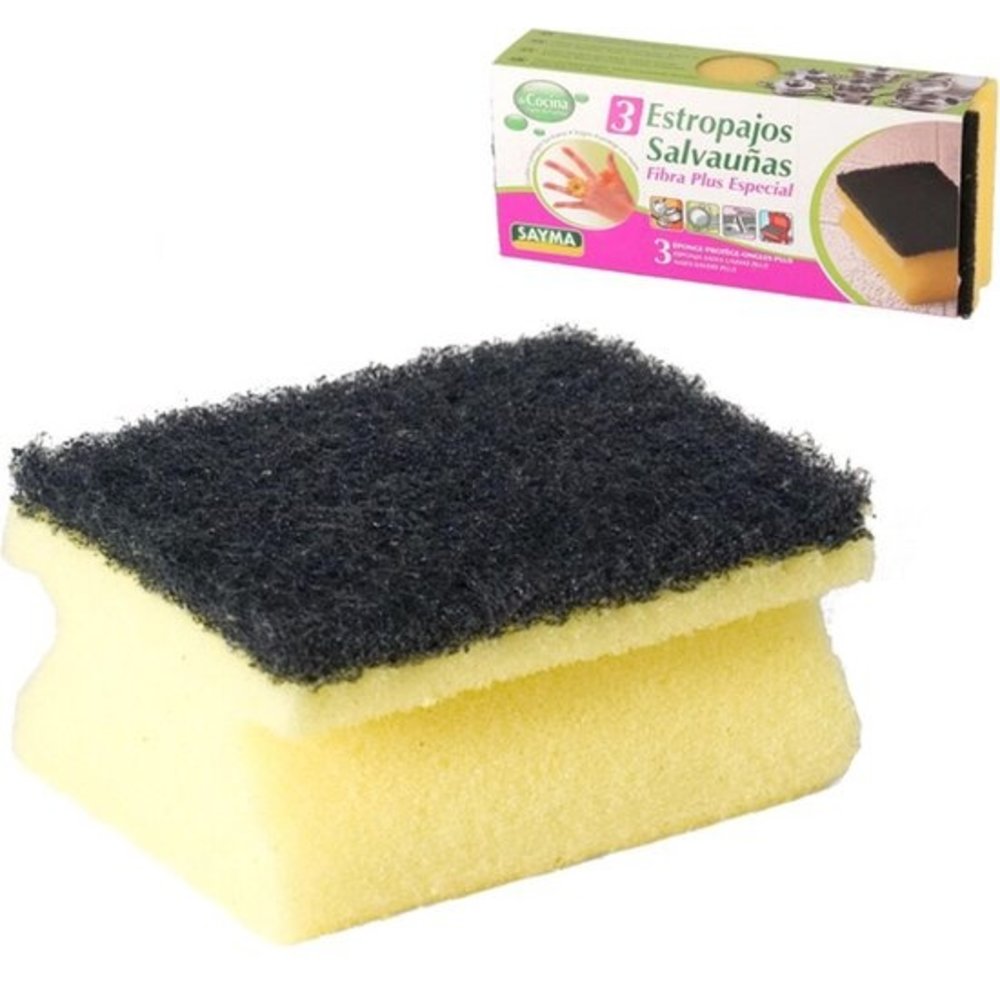 6x scouring pads / scouring pads with handle 9 x 6.5 cm sponges