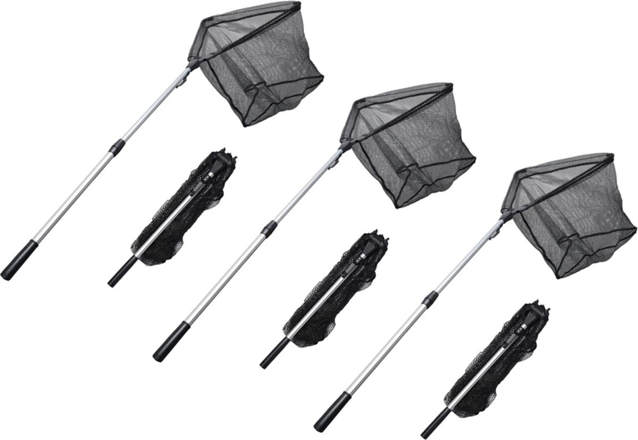 Merkloos 3x Visnet - vissennet - schep - Schepnet Opvouwbaar Aluminium 180 cm