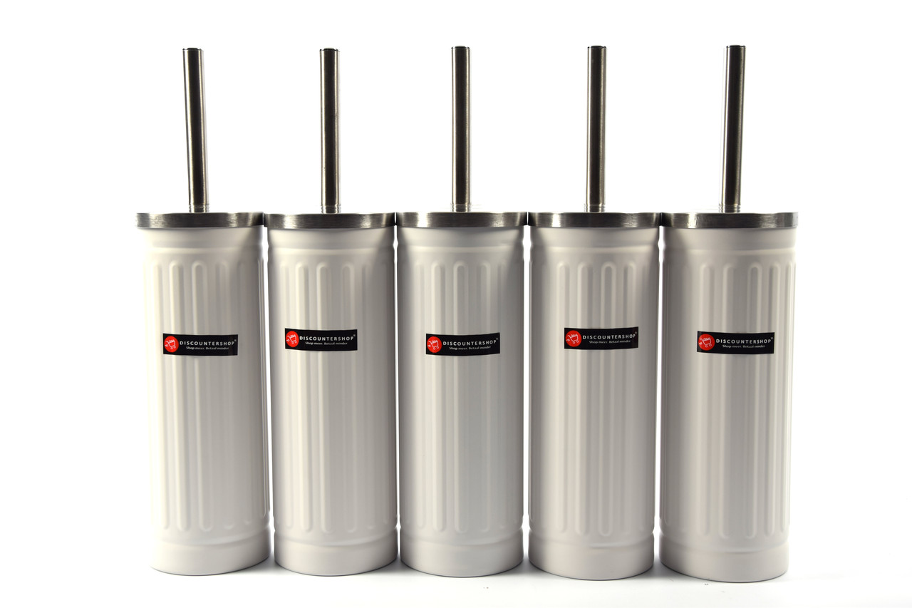 Merkloos Set van 5x Wit Toiletborstel & Houder - Roestvrijstalen Toiletborstelhouder met Toiletborstel - 45x12cm - Mat Wit