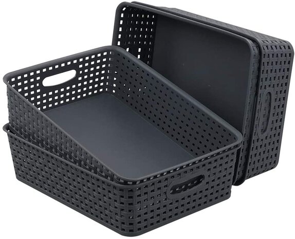 Merkloos 5 X Storage basket - Storage tray - Black storage 32 x 27 x 15 cm Rattan