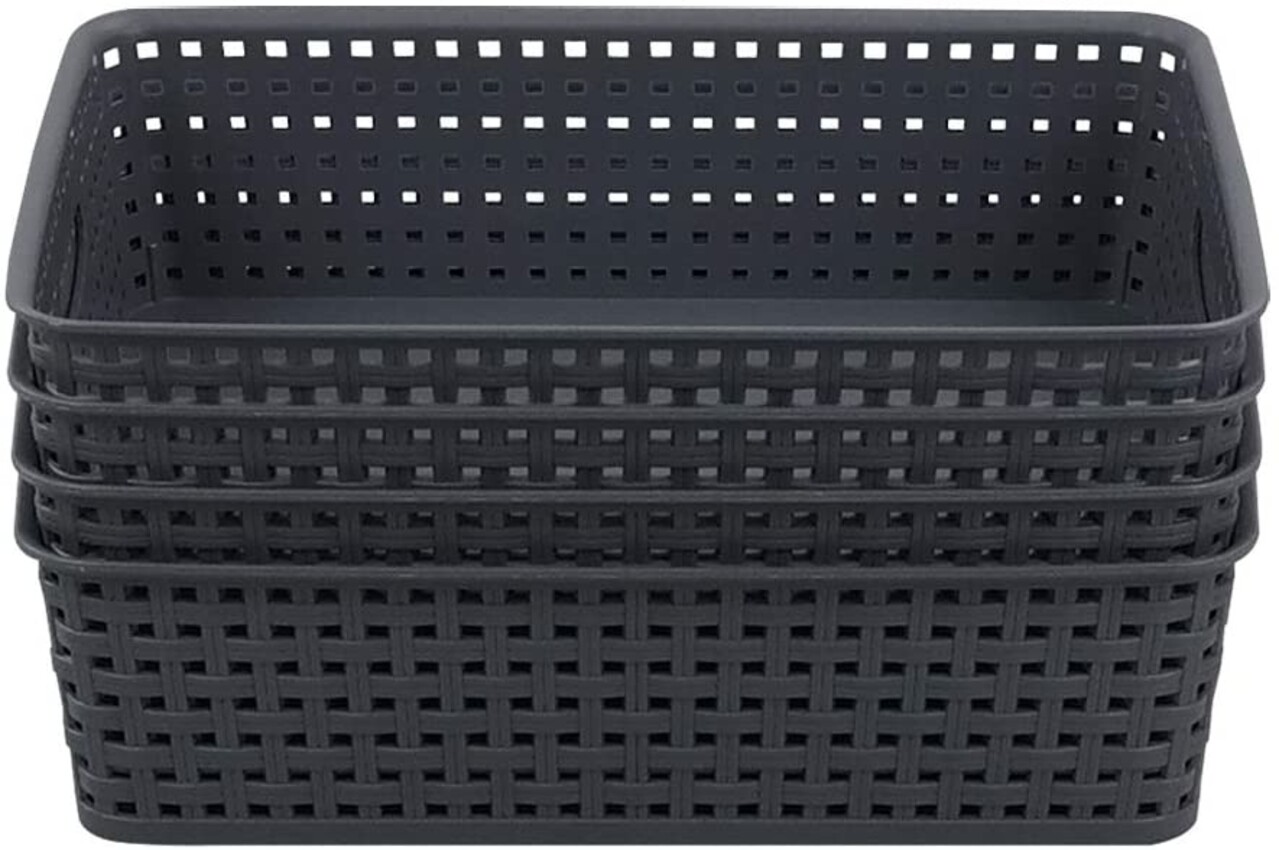 Merkloos 5 X Storage basket - Storage tray - Black storage 32 x 27 x 15 cm Rattan