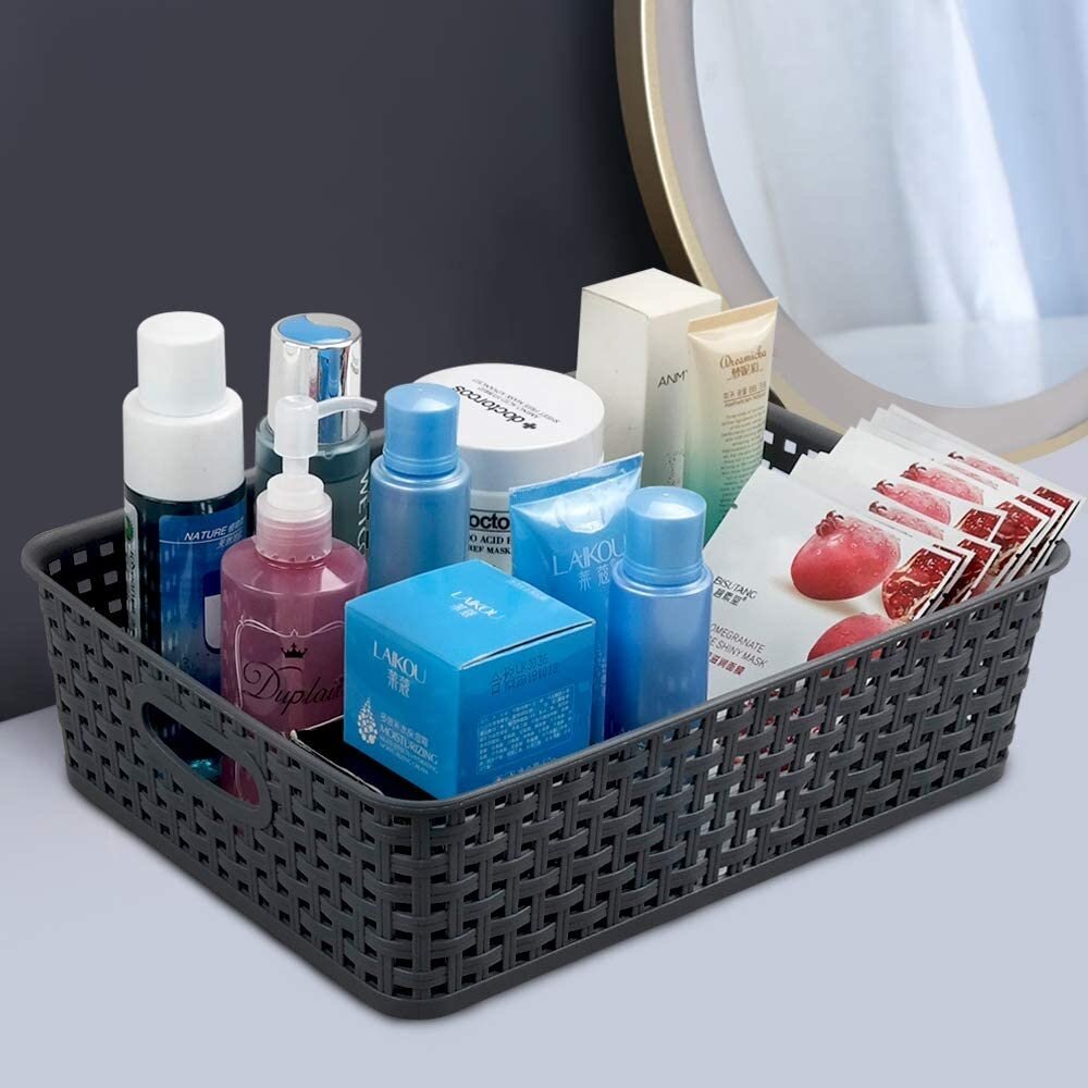 Merkloos 5 X Storage basket - Storage tray - Black storage 32 x 27 x 15 cm Rattan