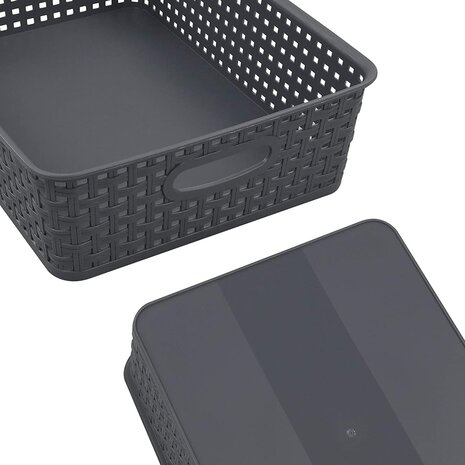 Merkloos 5 X Storage basket - Storage tray - Black storage 32 x 27 x 15 cm Rattan