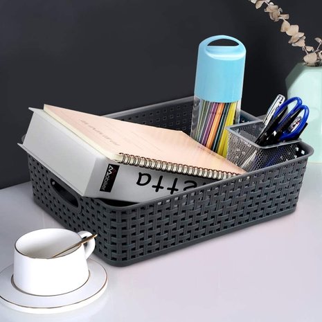 Merkloos 5 X Storage basket - Storage tray - Black storage 32 x 27 x 15 cm Rattan