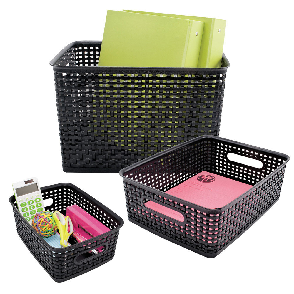 Merkloos 5 X Storage basket - Storage tray - Black storage 32 x 27 x 15 cm Rattan