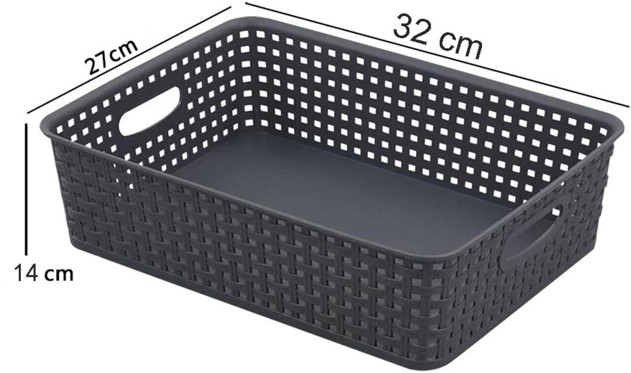 Merkloos 5 X Storage basket - Storage tray - Black storage 32 x 27 x 15 cm Rattan