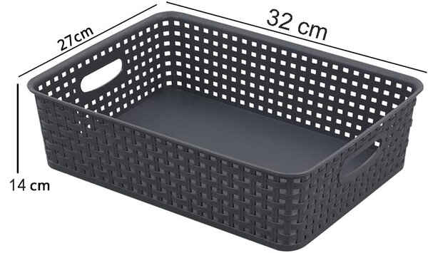 Merkloos 5 X Storage basket - Storage tray - Black storage 32 x 27 x 15 cm Rattan