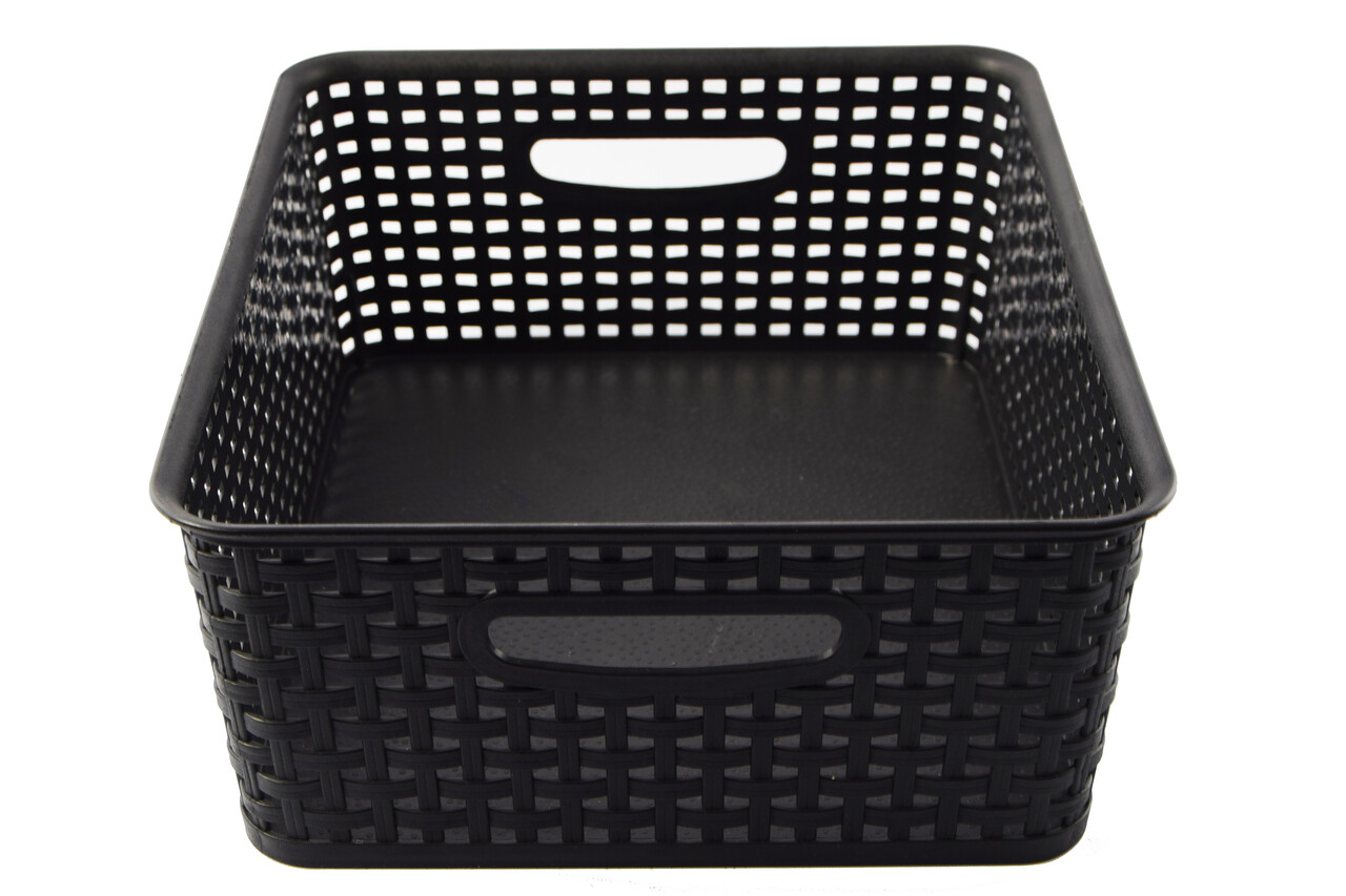 Merkloos 5 X Storage basket - Storage tray - Black storage 32 x 27 x 15 cm Rattan
