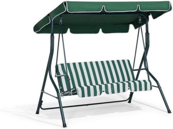 Discountershop Schommelbank tuin groen tweezit met zonnescherm - Schommelbank - Groen-Wit - 140X110X153CM Discountershop Schommelbank tuin groen tweezit met zonnescherm - Schommelbank - Groen-Wit - 140X110X153CM