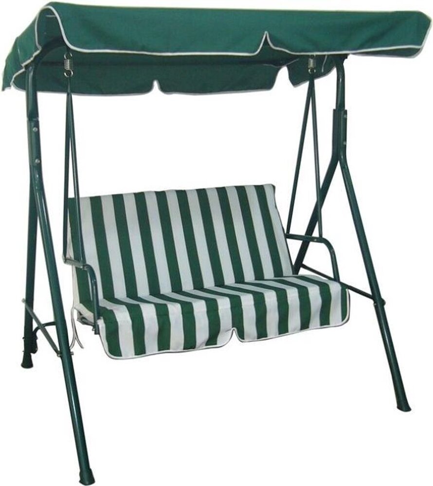 Discountershop Schommelbank tuin groen tweezit met zonnescherm - Schommelbank - Groen-Wit - 140X110X153CM Discountershop Schommelbank tuin groen tweezit met zonnescherm - Schommelbank - Groen-Wit - 140X110X153CM