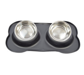 Discountershop Double Dog Food Bowl Stainless Steel 46x27x4 cm - Pet Drinking Bowl set with Silicone Placemat Discountershop Double Dog Food Bowl Stainless Steel 46x27x4 cm - Pet Drinking Bowl set with Silicone Placemat