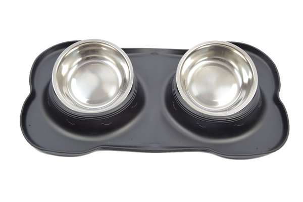 Discountershop Double Dog Food Bowl Stainless Steel 46x27x4 cm - Pet Drinking Bowl set with Silicone Placemat Discountershop Double Dog Food Bowl Stainless Steel 46x27x4 cm - Pet Drinking Bowl set with Silicone Placemat