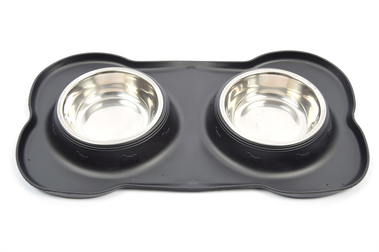 Discountershop Double Dog Food Bowl Stainless Steel 46x27x4 cm - Pet Drinking Bowl set with Silicone Placemat Discountershop Double Dog Food Bowl Stainless Steel 46x27x4 cm - Pet Drinking Bowl set with Silicone Placemat