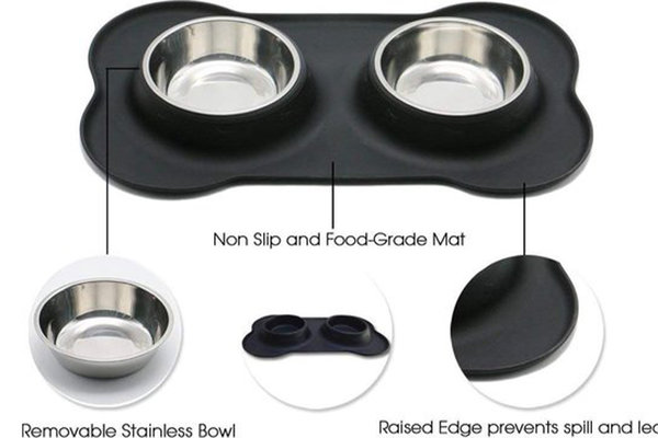 Discountershop Double Dog Food Bowl Stainless Steel 46x27x4 cm - Pet Drinking Bowl set with Silicone Placemat Discountershop Double Dog Food Bowl Stainless Steel 46x27x4 cm - Pet Drinking Bowl set with Silicone Placemat