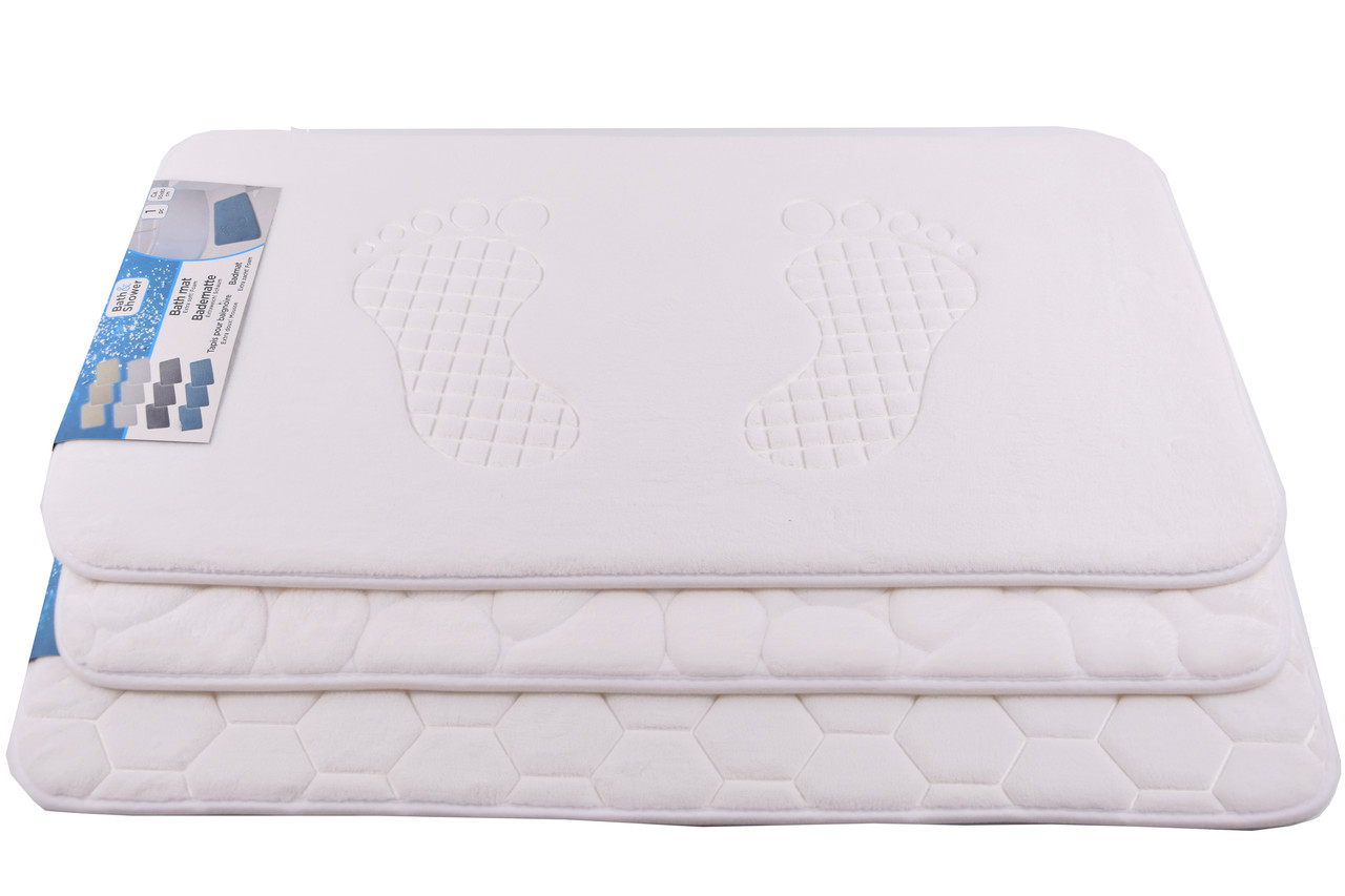 Merkloos Bath Mat & Toilet Mat Set - Shower mat set - White - 60cm x 40cm - bath mat set 3-piece - Soft Foam - Extra Soft - FOAM Merkloos Bath Mat & Toilet Mat Set - Shower mat set - White - 60cm x 40cm - bath mat set 3-piece - Soft Foam - Extra Soft - FOAM