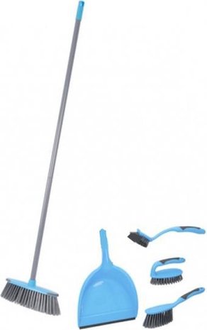Merkloos Cleaning set 6 pieces - Broom with handle - tin with hand brush - hand scrubber - dish brush Merkloos Cleaning set 6 pieces - Broom with handle - tin with hand brush - hand scrubber - dish brush