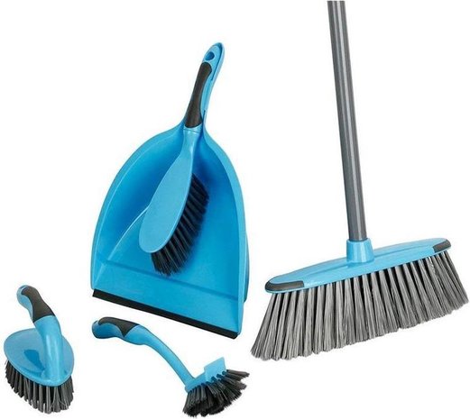 Merkloos Cleaning set 6 pieces - Broom with handle - tin with hand brush - hand scrubber - dish brush Merkloos Cleaning set 6 pieces - Broom with handle - tin with hand brush - hand scrubber - dish brush
