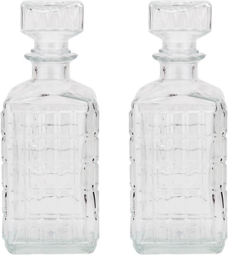 Delaram 2 Pieces glass whiskey/water decanter 1000ml - crystal - 2x Kristallglas look whiskey bottle - Whiskey decanter/whiskey bottle with structure in glass Delaram 2 Pieces glass whiskey/water decanter 1000ml - crystal - 2x Kristallglas look whiskey bottle - Whiskey decanter/whiskey bottle with structure in glass