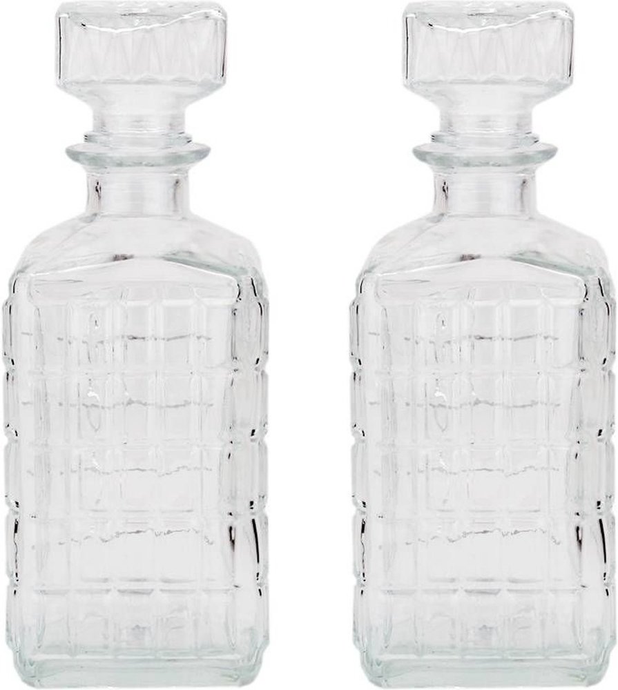Mondwater Wat dan ook halen 2 Stuks glazen whisky/water karaffen 1000ml - kristal - 2x Kristalglas look whiskey  fles - Whiskykaraf/whiskyfles met structuur in glas - Discountershop.nl