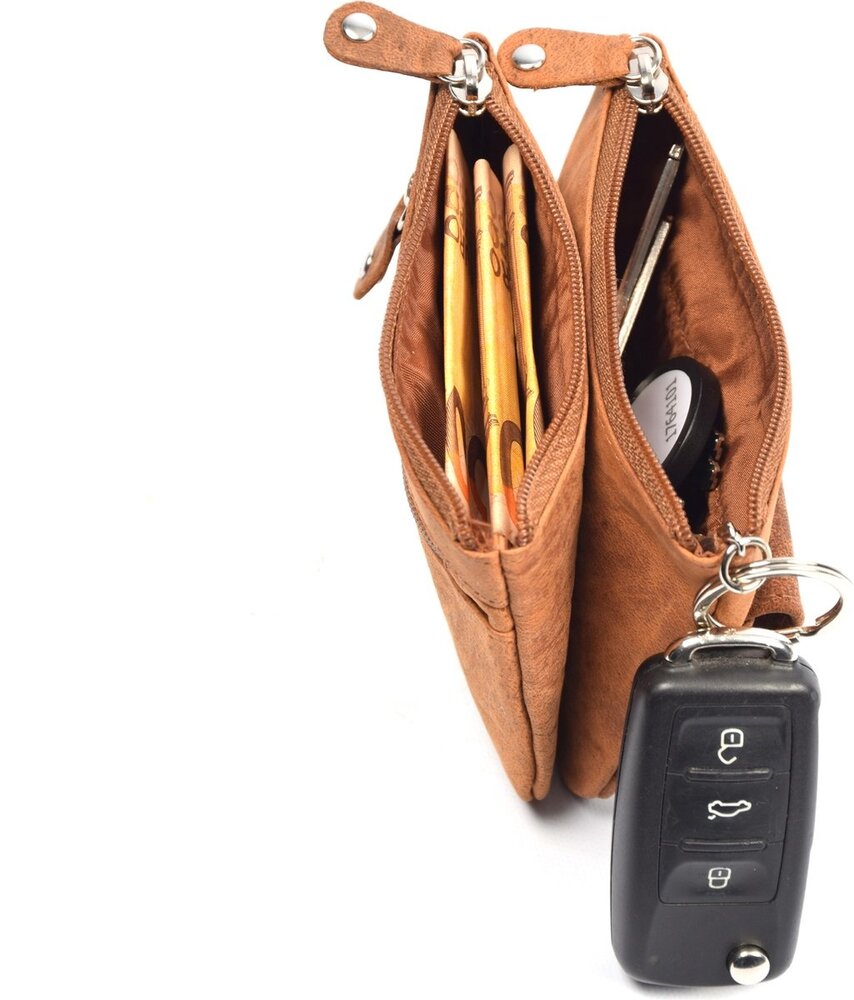 4 East 4East® |Key Case Wallet|Brown | wallet pouch - ring wallet - card holder with zipper - zipper wallet - 3 zippers wallet - buffalo leather wallet - wallet with RFID 4 East 4East® |Key Case Wallet|Brown | wallet pouch - ring wallet - card holder with zipper - zipper wallet - 3 zippers wallet - buffalo leather wallet - wallet with RFID