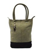 4East 4East Sahara Tote Bag | ladies Shoulder bag Green| leather shopper with suede bottom| 14 inch laptop
