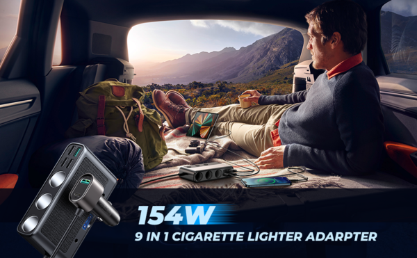 Discountershop Car Cigarette Lighter Splitter – 12V/24V USB Car Charger Adapter – 9 Port Car Charger – 4 USB + 2 USB-C + 3 Cigarette Lighter Sockets – 171W Splitter / Converter – Car Plug