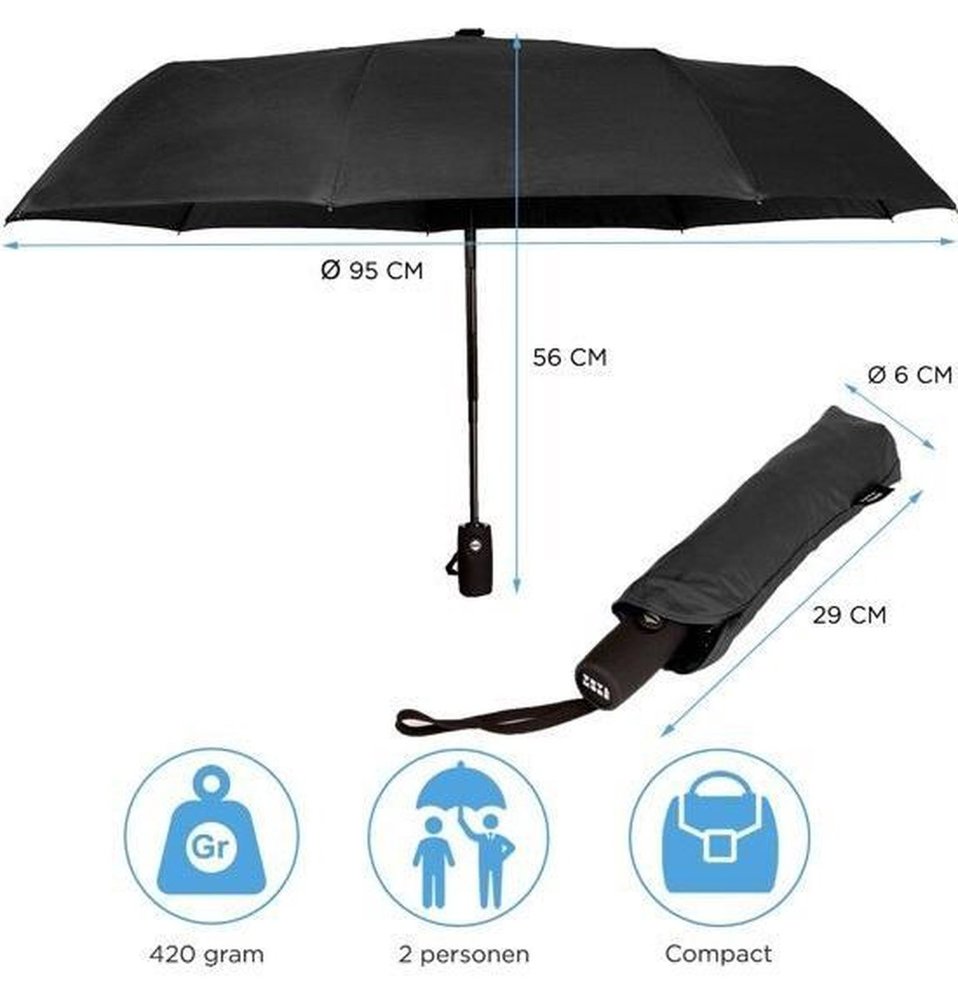 Discountershop 4x Automatische Stormparaplu - Paraplu – Automatisch, Opvouwbaar & Windproof tot 100km p/u - Ø 95 cm - 7 panelen - Dubbele Laag - Zwart - Discountershop 4x Automatische Stormparaplu - Paraplu – Automatisch, Opvouwbaar & Windproof tot 100km p/u - Ø 95 cm - 7 panelen - Dubbele Laag - Zwart -
