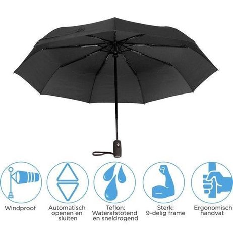Discountershop 4x Automatic Storm Umbrella - Umbrella - Automatic, Foldable & Windproof up to 100km p/h - Ø 95 cm - 9 panels - Double Layer - Black - Copy Discountershop 4x Automatic Storm Umbrella - Umbrella - Automatic, Foldable & Windproof up to 100km p/h - Ø 95 cm - 9 panels - Double Layer - Black - Copy