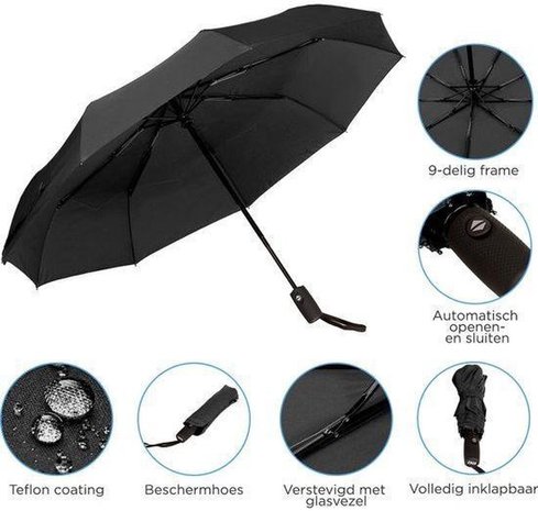 Discountershop 4x Automatic Storm Umbrella - Umbrella - Automatic, Foldable & Windproof up to 100km p/h - Ø 95 cm - 9 panels - Double Layer - Black - Copy Discountershop 4x Automatic Storm Umbrella - Umbrella - Automatic, Foldable & Windproof up to 100km p/h - Ø 95 cm - 9 panels - Double Layer - Black - Copy