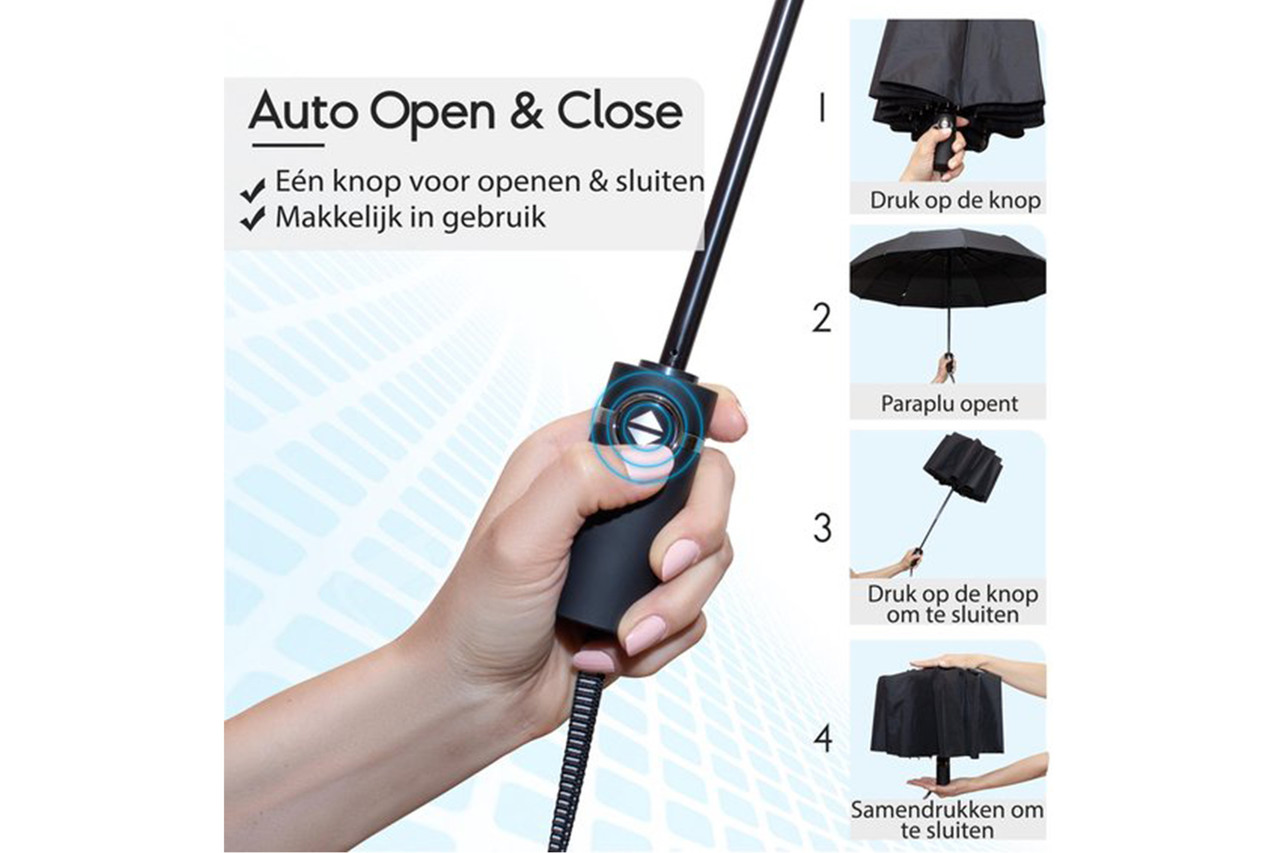 Discountershop 4x Automatische Stormparaplu - Paraplu – Automatisch, Opvouwbaar & Windproof tot 100km p/u - Ø 95 cm - 7 panelen - Dubbele Laag - Zwart - Discountershop 4x Automatische Stormparaplu - Paraplu – Automatisch, Opvouwbaar & Windproof tot 100km p/u - Ø 95 cm - 7 panelen - Dubbele Laag - Zwart -