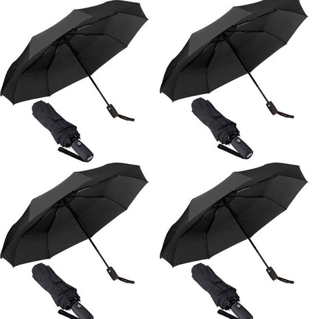 Discountershop 4x Automatische Stormparaplu - Paraplu – Automatisch, Opvouwbaar & Windproof tot 100km p/u - Ø 95 cm - 7 panelen - Dubbele Laag - Zwart - Discountershop 4x Automatische Stormparaplu - Paraplu – Automatisch, Opvouwbaar & Windproof tot 100km p/u - Ø 95 cm - 7 panelen - Dubbele Laag - Zwart -
