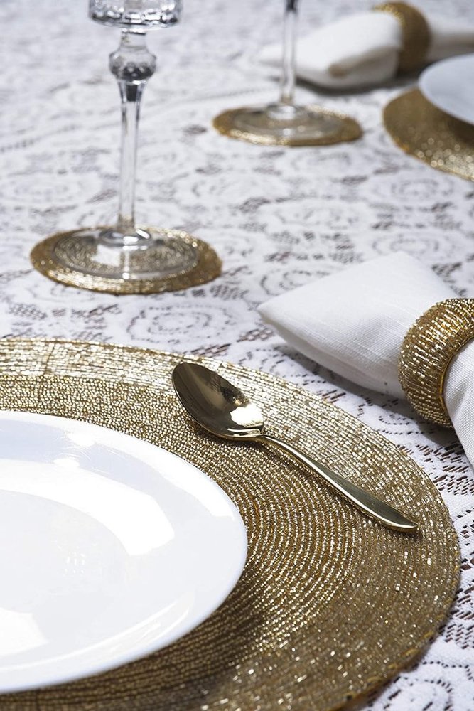 Discountershop Placemats - Rond - 30 cm - 4 stuks - Onderlegger - Hitte bestendig - GOUD - Luxe uitstraling beaded Placemat Discountershop Placemats - Rond - 30 cm - 4 stuks - Onderlegger - Hitte bestendig - GOUD - Luxe uitstraling beaded Placemat