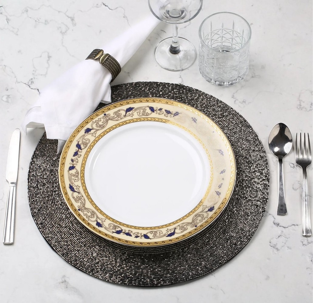 Discountershop Placemats - Rond - 30 cm - 4 stuks - Onderlegger - Hitte bestendig - Donkergrijs - Luxe uitstraling beaded Placemat Discountershop Placemats - Rond - 30 cm - 4 stuks - Onderlegger - Hitte bestendig - Donkergrijs - Luxe uitstraling beaded Placemat