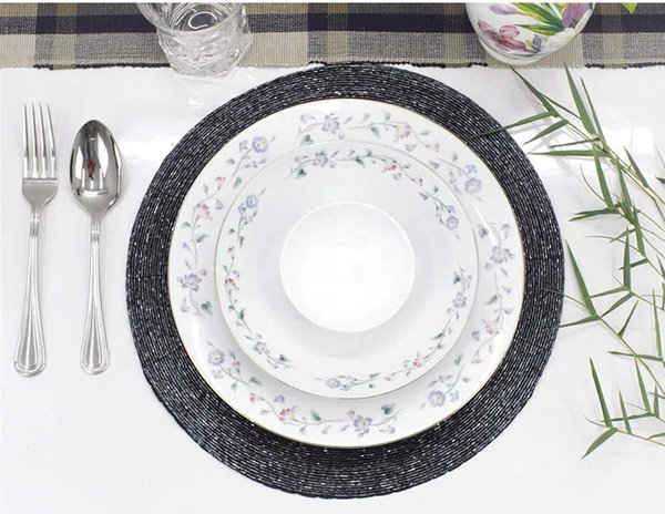 Discountershop Placemats - Rond - 30 cm - 4 stuks - Onderlegger - Hitte bestendig - Donkergrijs - Luxe uitstraling beaded Placemat Discountershop Placemats - Rond - 30 cm - 4 stuks - Onderlegger - Hitte bestendig - Donkergrijs - Luxe uitstraling beaded Placemat