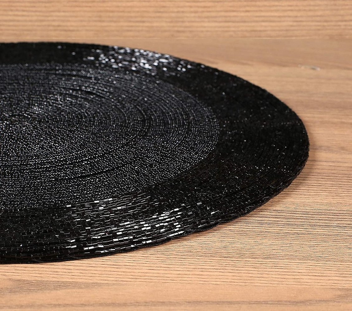 Discountershop Placemats - Rond - 30 cm - 4 stuks - Onderlegger - Hitte bestendig - Zwart - Luxe uitstraling beaded Placemat Discountershop Placemats - Rond - 30 cm - 4 stuks - Onderlegger - Hitte bestendig - Zwart - Luxe uitstraling beaded Placemat