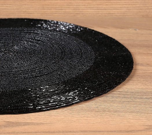 Discountershop Placemats - Round - 30 cm - 4 pieces - Pad - Heat resistant - Black - Luxurious look beaded Placemat Discountershop Placemats - Round - 30 cm - 4 pieces - Pad - Heat resistant - Black - Luxurious look beaded Placemat