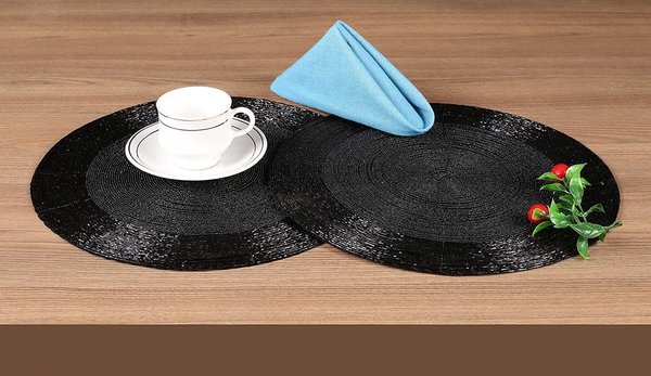 Discountershop Placemats - Round - 30 cm - 4 pieces - Pad - Heat resistant - Black - Luxurious look beaded Placemat Discountershop Placemats - Round - 30 cm - 4 pieces - Pad - Heat resistant - Black - Luxurious look beaded Placemat