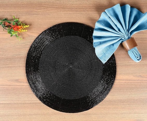 Discountershop Placemats - Rond - 30 cm - 4 stuks - Onderlegger - Hitte bestendig - Zwart - Luxe uitstraling beaded Placemat Discountershop Placemats - Rond - 30 cm - 4 stuks - Onderlegger - Hitte bestendig - Zwart - Luxe uitstraling beaded Placemat