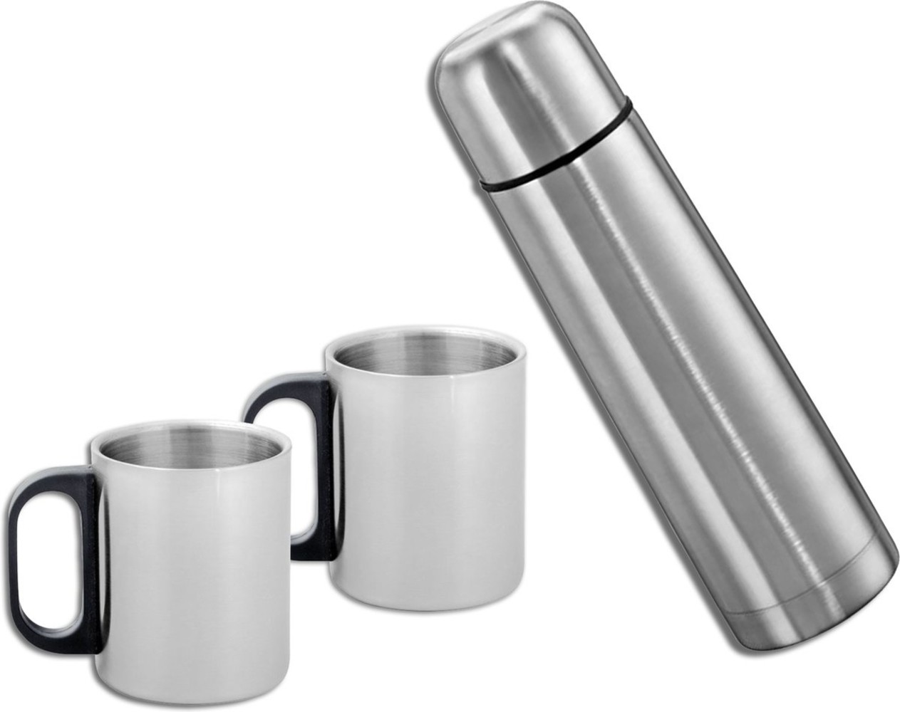 Discountershop Discountershop® Stainless Steel Thermos Bottle 1.0 liter with 2 cups Discountershop Discountershop® Stainless Steel Thermos Bottle 1.0 liter with 2 cups