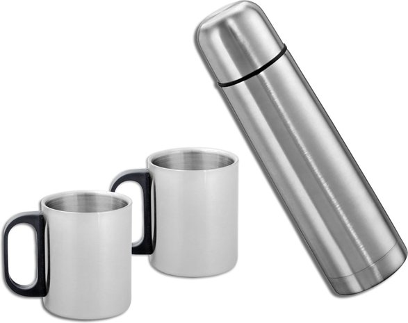 Discountershop Discountershop® Stainless Steel Thermos Bottle 1.0 liter with 2 cups Discountershop Discountershop® Stainless Steel Thermos Bottle 1.0 liter with 2 cups