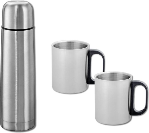 Discountershop Discountershop® RVS Thermosfles 1.0 liter met 2 bekers Discountershop Discountershop® RVS Thermosfles 1.0 liter met 2 bekers