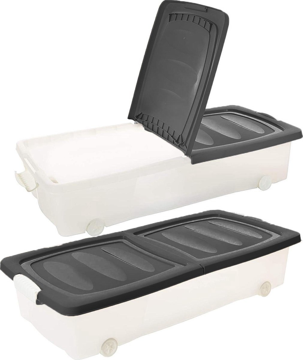 ijsje isolatie Toestand 2x Opbergbox - Onderbedbox 32 L zwart 80 x 40 x 17 cm- deksel met  clipsluiting - Discountershop.nl