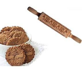 Discountershop Wooden rolling pin for Christmas cookies | Engraved Rolling Pin |Christmas Pastry| Cookie cutters | cookie cutters| Biscuits | cake |
