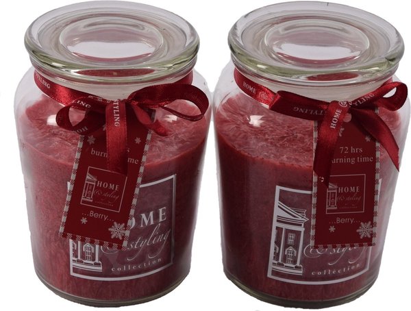 Discountershop Set of 2 Delicious sweet scented candle in glass XL wax | berry Red| 10x15 cm 72 burning hours