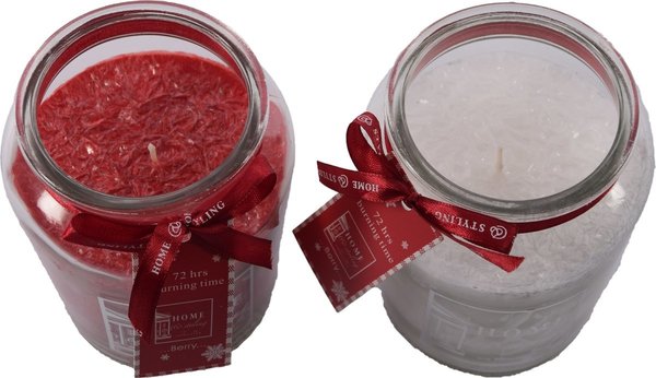 Merkloos Set of 2 Delicious sweet scented candle in glass XL Wax | berry Red/White | 10x15 cm 72 burning hours