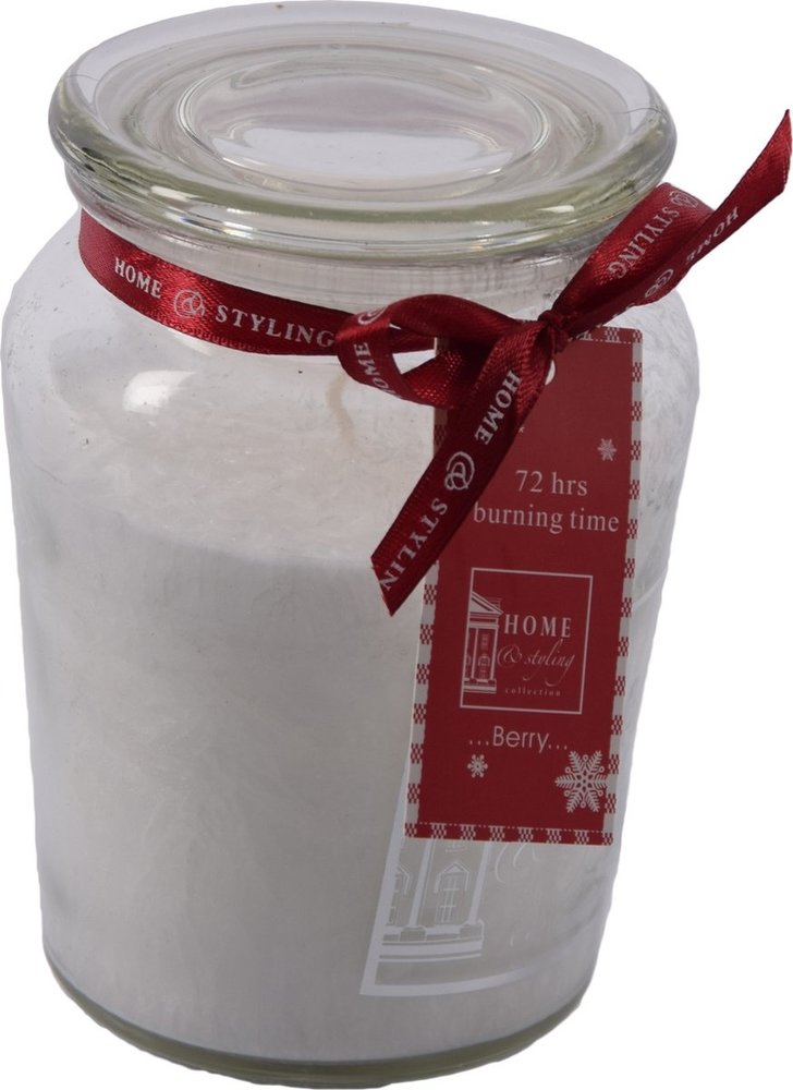 Merkloos Set van 2 Heerlijke zoete Geurkaars in glas XL Wax | berry Rood/Wit | 10x15 cm 72 branduren