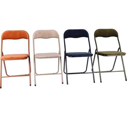 Discountershop 4x Klapstoel met zithoogte van 43 cm Vouwstoel velvet zitvlak en rug bekleed - stoel- tafelstoel - klapstoel - Velvet klapstoel - Luxe klapstoel - Met kussentjes - Stoelen - Klapstoelen - Stoeltje - Premium chair Camel - Groen - Donkerblauw - Beige