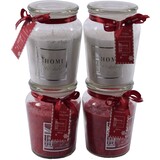 Discountershop Set of 4 Delicious sweet scented candle in glass wax | berry Red/White | 10x15 cm XL 72 burning hours