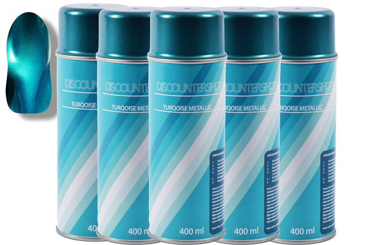 Merkloos 5x Spuitverf | Spuitlak | Spuitbus | turquoise metallic  | Vernis | Sneldrogend | Transparant | Binnen & Buiten| 2000 ml Merkloos 5x Spuitverf | Spuitlak | Spuitbus | turquoise metallic  | Vernis | Sneldrogend | Transparant | Binnen & Buiten| 2000 ml